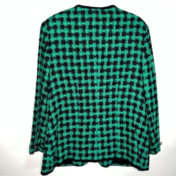 Vintage Leslie Fay Sportswear Green and Black Houndstooth Blazer Size 14 Missy - Picture 4 of 8